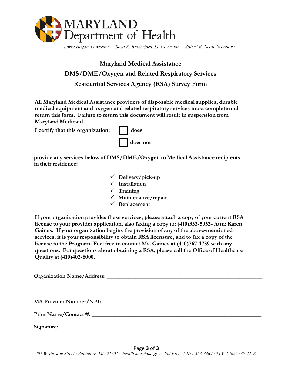 Addendum Cover Page for Maryland Medical Assistance Program Application - Facility / Organization - Pt 62 DMS / Dme - Maryland, Page 3