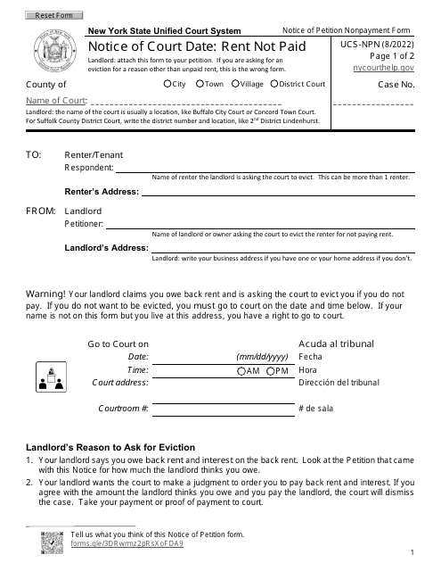 Form UCS-NPN  Printable Pdf