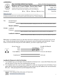 Form UCS-NPN Notice of Court Date - Rent Not Paid - New York