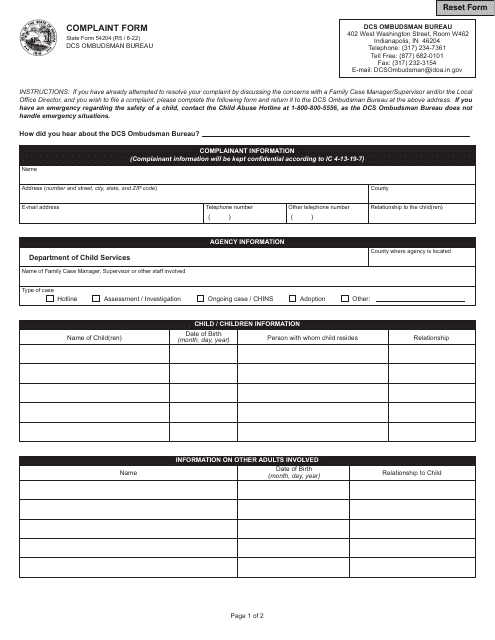 State Form 54204  Printable Pdf