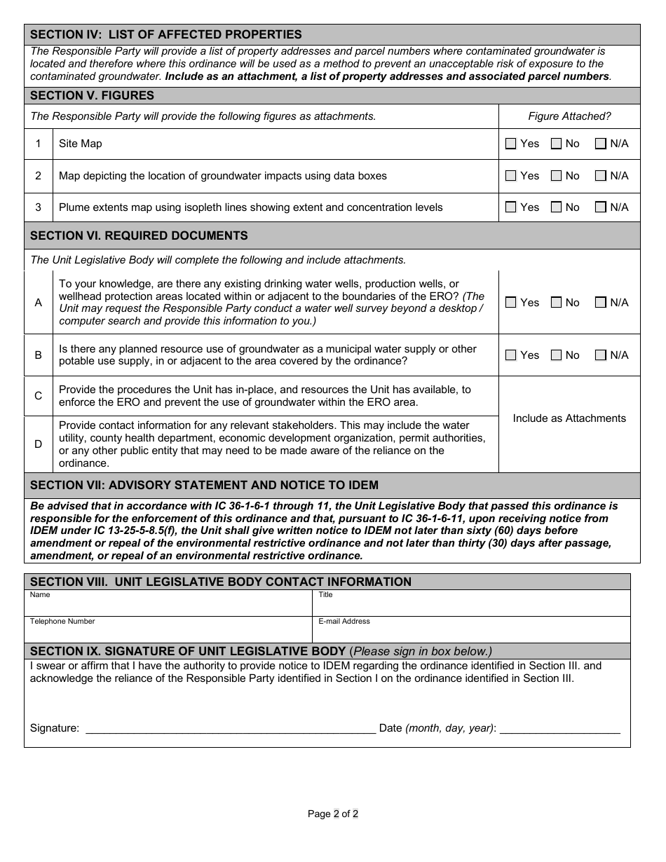 State Form 53079 Acknowledgement of Reliance up on Ordinance to Control Access to Groundwater - Indiana, Page 2