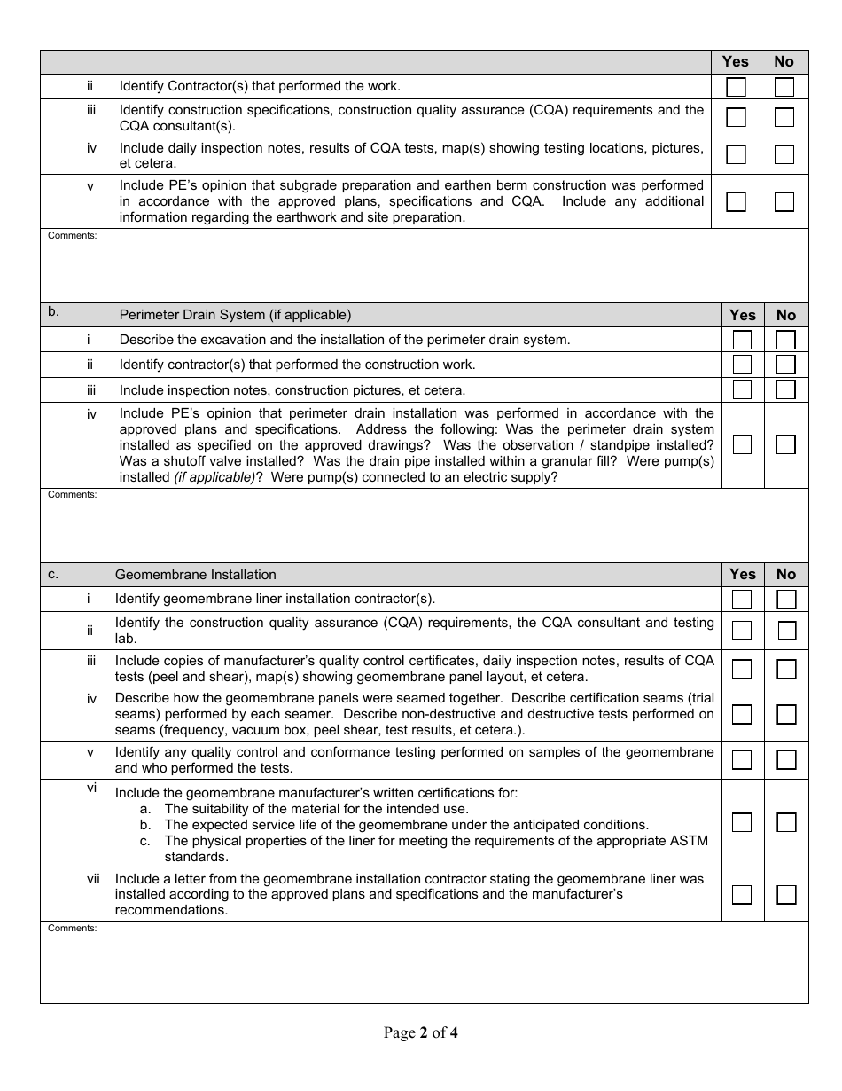 State Form 53084 Professional Engineer Certification for Construction of Geomembrane Lined Liquid Manure Storage Structures - Indiana, Page 2