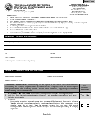 State Form 53085 Professional Engineer Certification Construction of Earthen Liquid Manure Storage Structures - Indiana