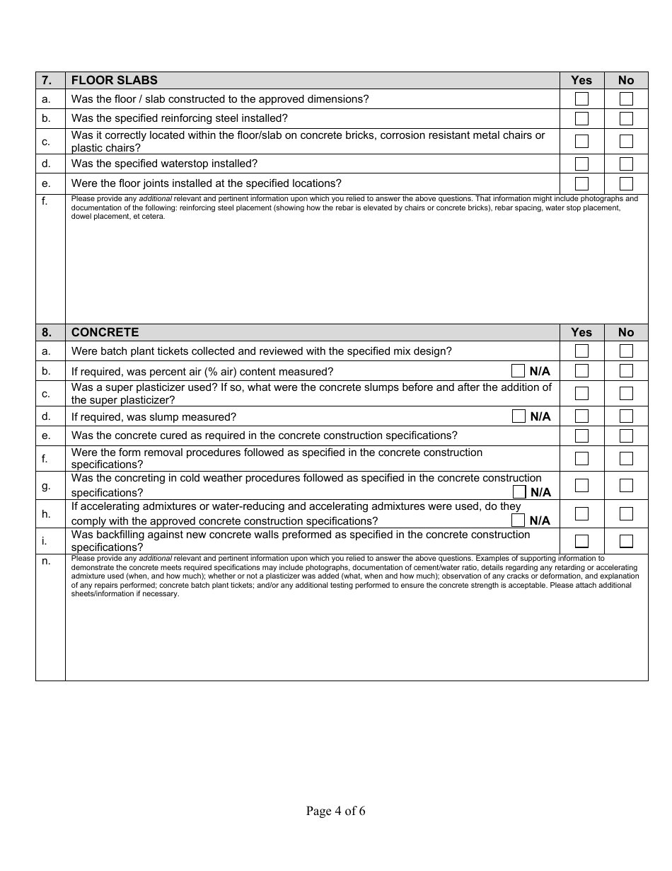 State Form 53086 Professional Engineer Certification Construction of Concrete Liquid Manure Storage Structures - Indiana, Page 4