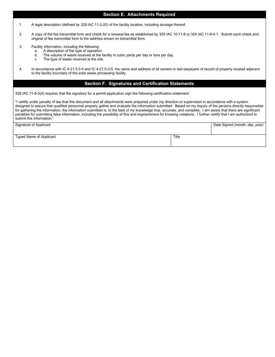 State Form 50387 Solid Waste Processing Facility Permit Renewal Application - Indiana, Page 3