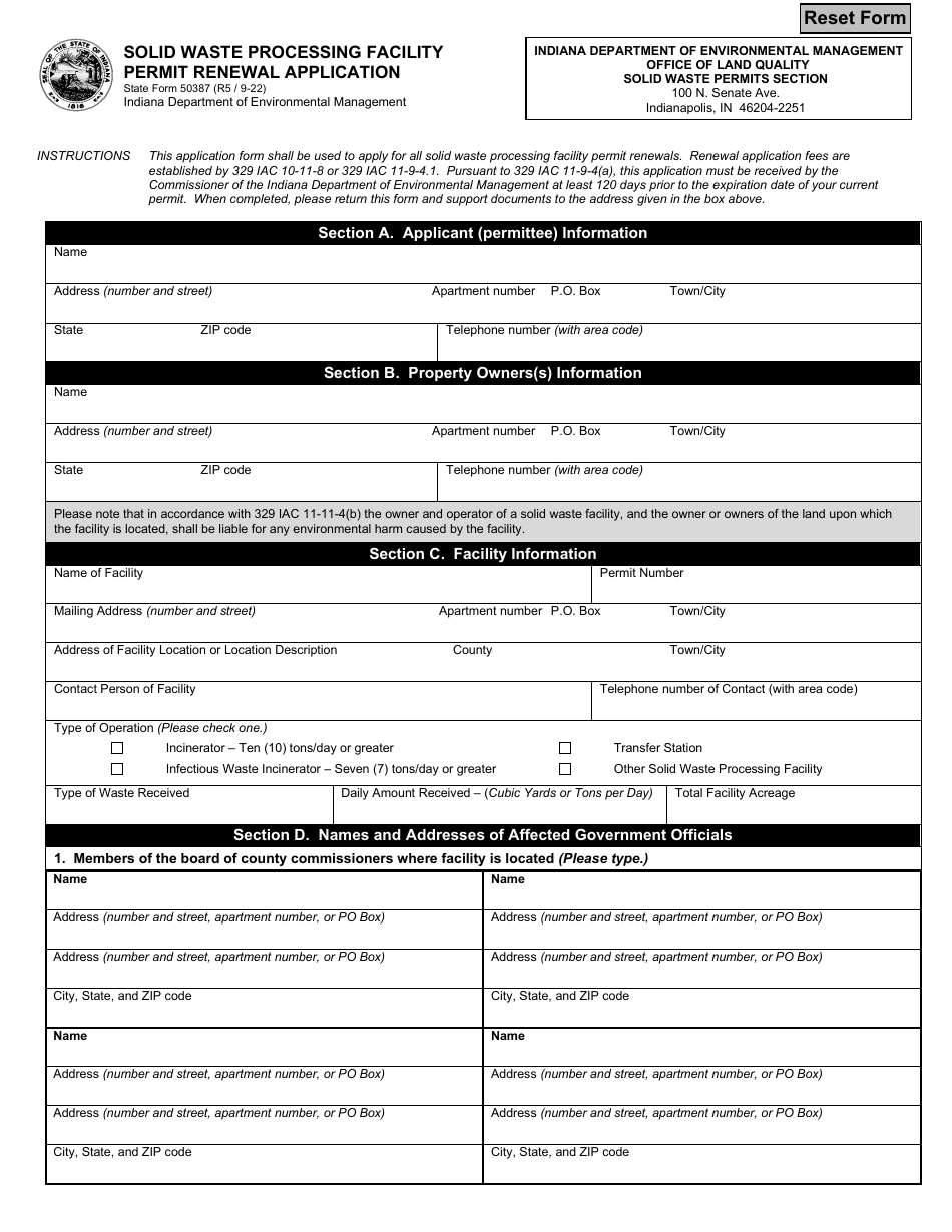 State Form 50387 Download Fillable PDF or Fill Online Solid Waste ...