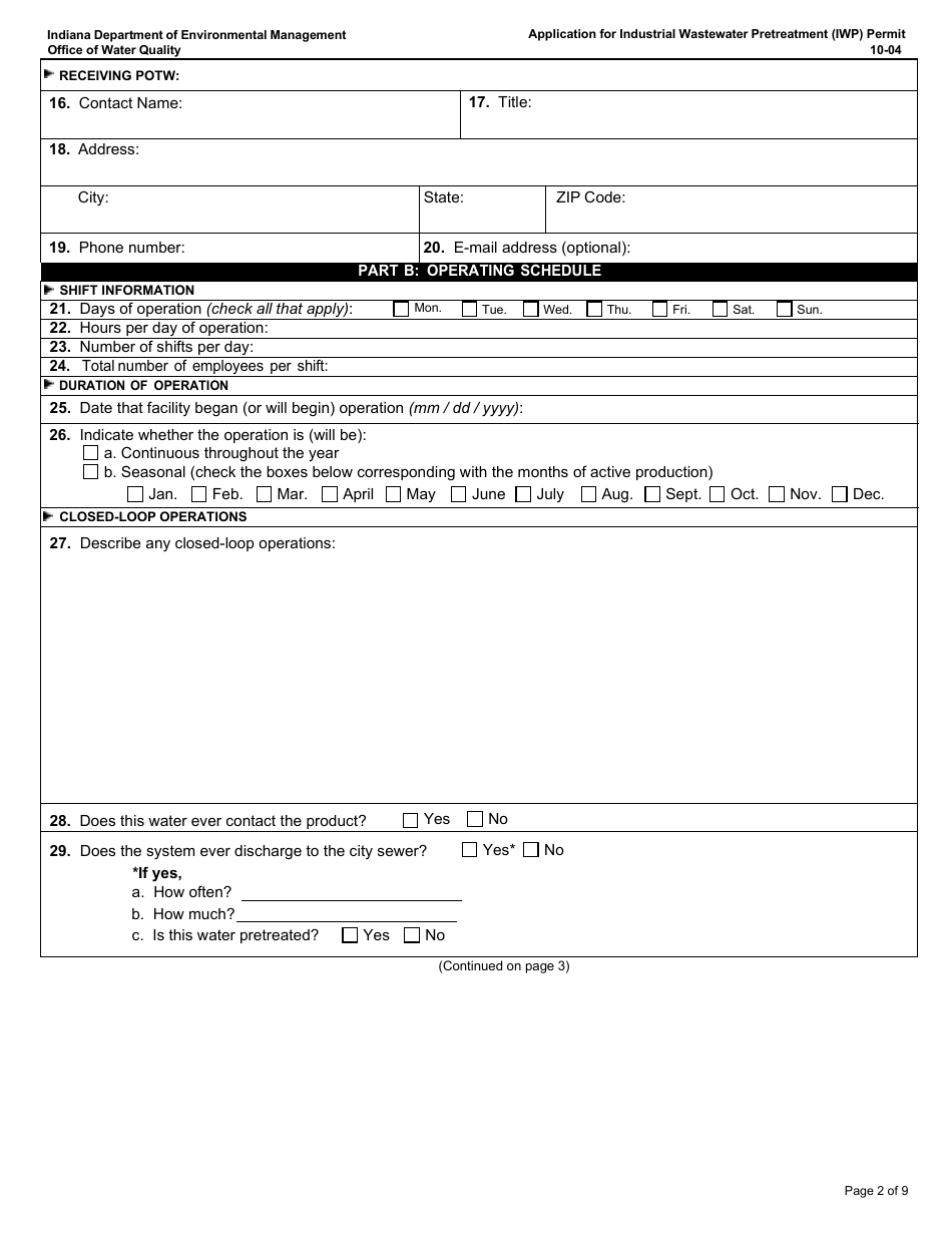 State Form 50271 Application for Industrial Wastewater Pretreatment (Iwp) Permit - Indiana, Page 2