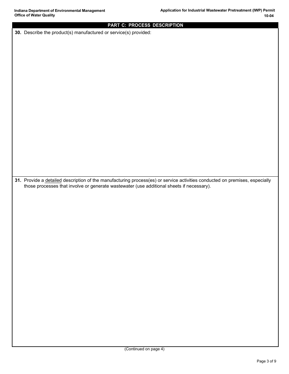 State Form 50271 Application for Industrial Wastewater Pretreatment (Iwp) Permit - Indiana, Page 3
