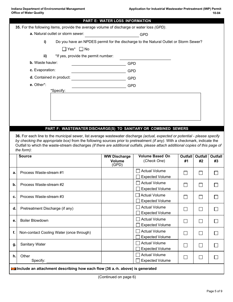 State Form 50271 Application for Industrial Wastewater Pretreatment (Iwp) Permit - Indiana, Page 5