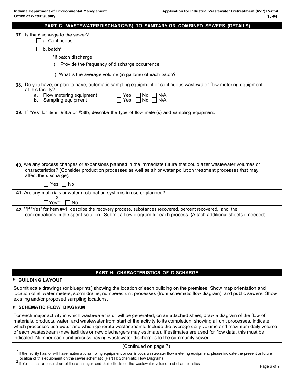State Form 50271 Application for Industrial Wastewater Pretreatment (Iwp) Permit - Indiana, Page 6