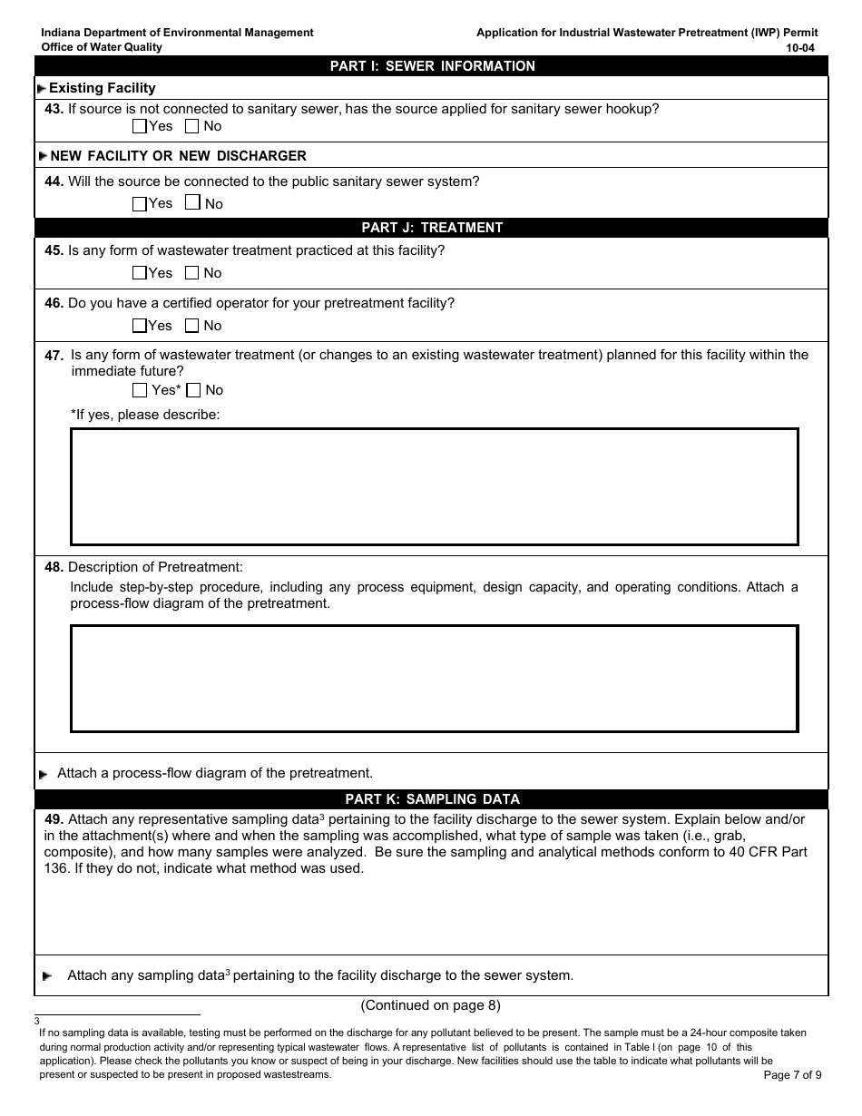 State Form 50271 Application for Industrial Wastewater Pretreatment (Iwp) Permit - Indiana, Page 7