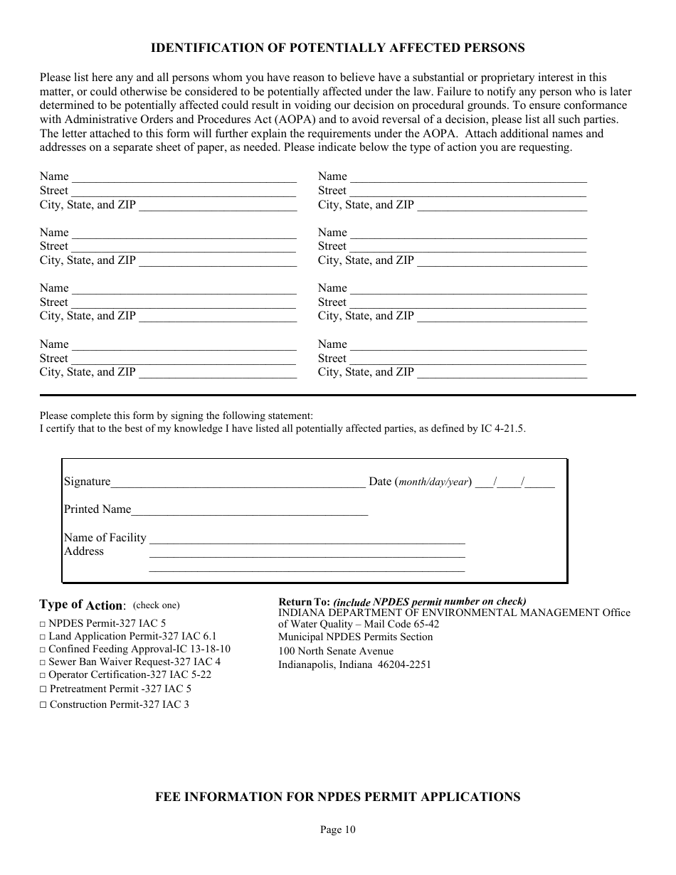 State Form 54924 National Pollutant Discharge Elimination System Semi Public and Minor Municipal Permit Application - Indiana, Page 10