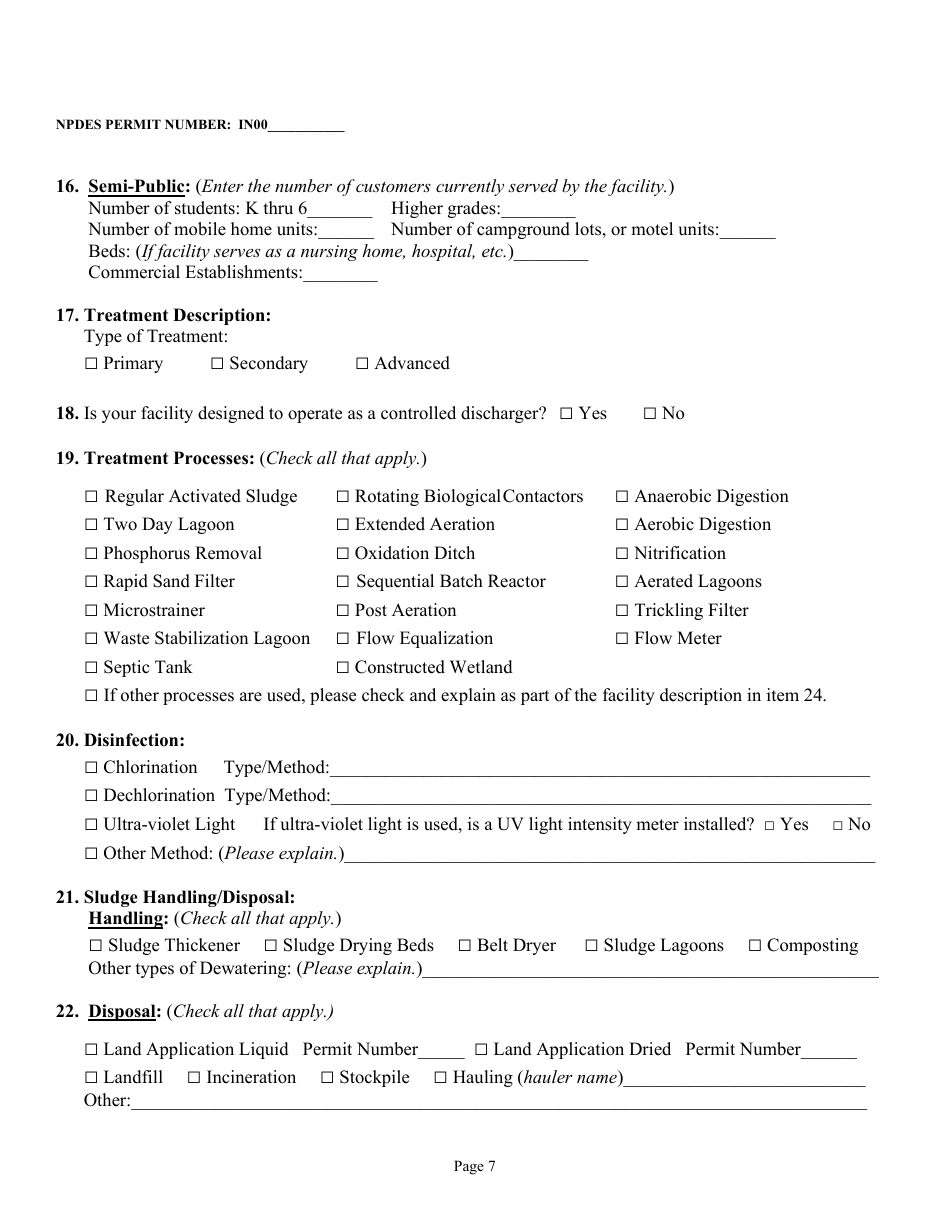 State Form 54924 National Pollutant Discharge Elimination System Semi Public and Minor Municipal Permit Application - Indiana, Page 7