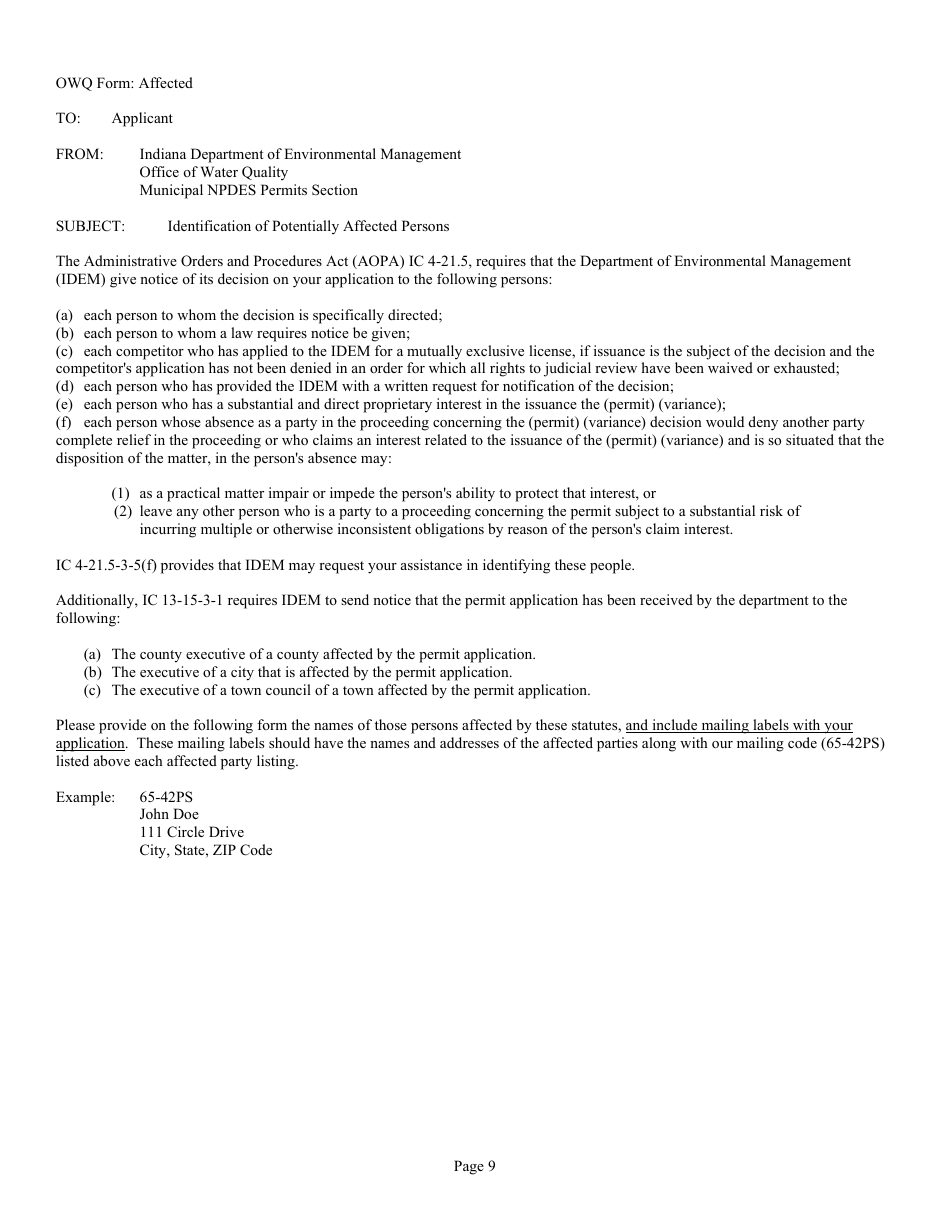 State Form 54924 National Pollutant Discharge Elimination System Semi Public and Minor Municipal Permit Application - Indiana, Page 9