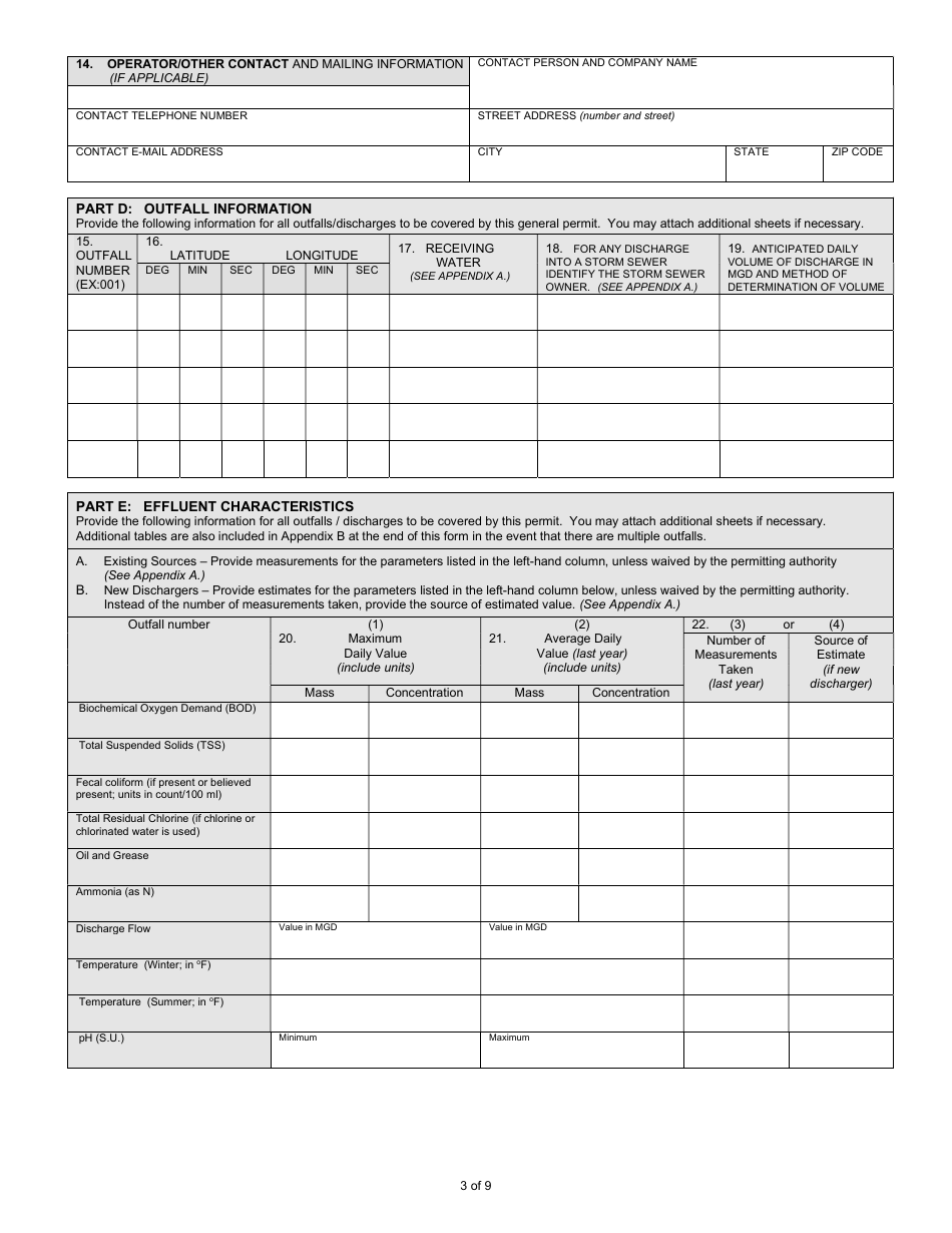 State Form 55917 Notice of Intent (Noi) Letter for Ing490000 Sand and Gravel General Npdes Permit - Indiana, Page 3