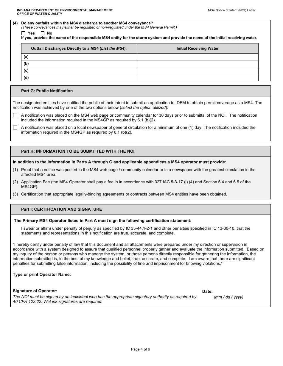 State Form 51270 Municipal Separate Storm Sewer System (Ms4) Notice of Intent (Noi) - Indiana, Page 4