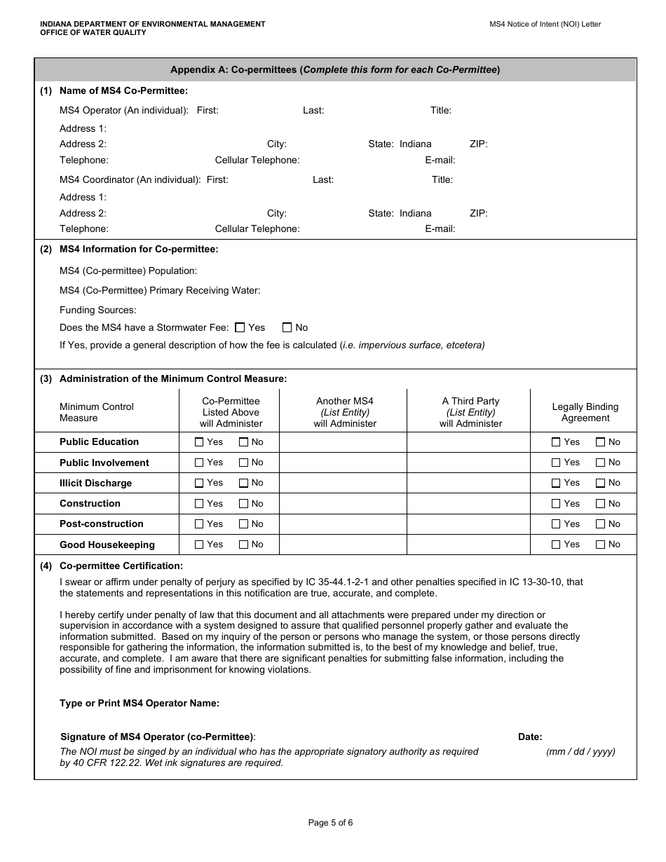 State Form 51270 Municipal Separate Storm Sewer System (Ms4) Notice of Intent (Noi) - Indiana, Page 5