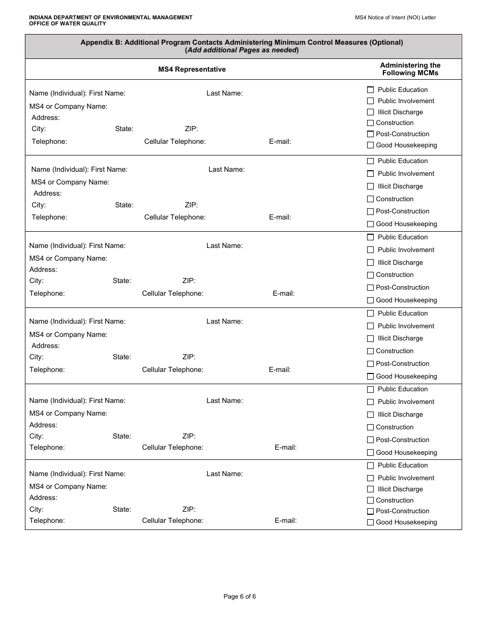State Form 51270 Municipal Separate Storm Sewer System (Ms4) Notice of Intent (Noi) - Indiana, Page 6