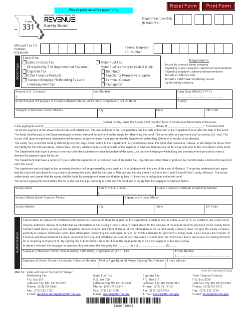 Form 331 Surety Bond - Missouri