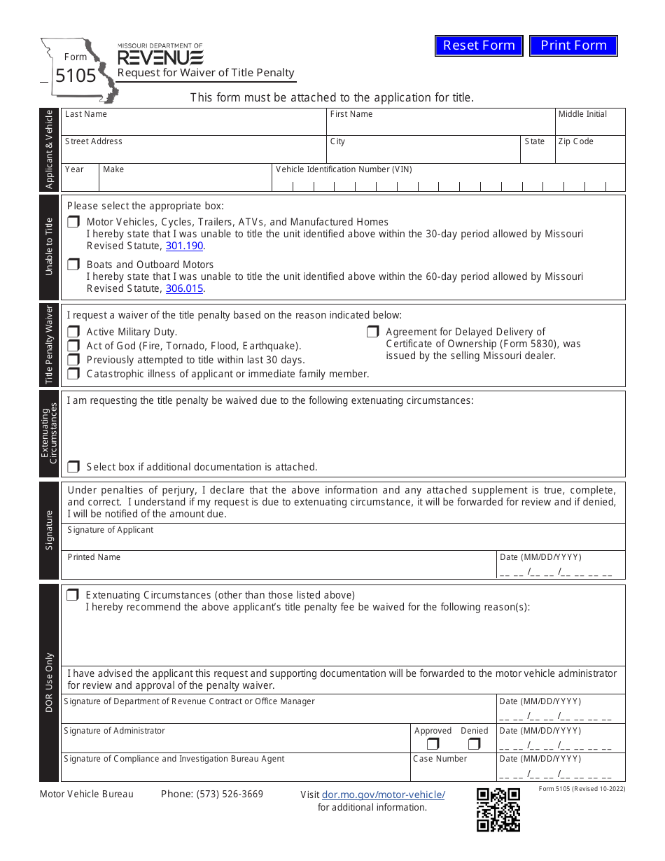 Form 5105 Download Fillable PDF or Fill Online Request for Waiver of ...