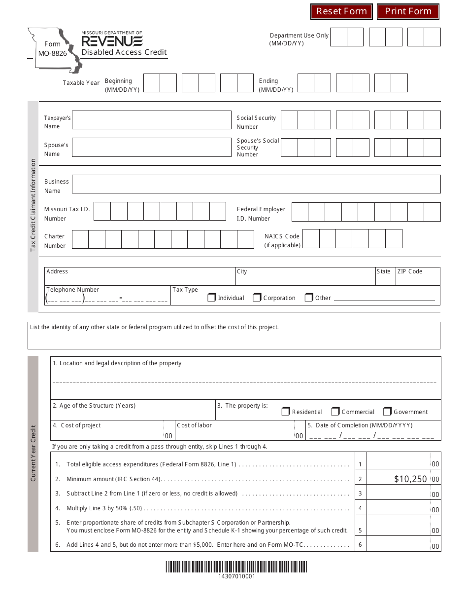 Form MO-8826 Disabled Access Credit - Missouri, Page 1