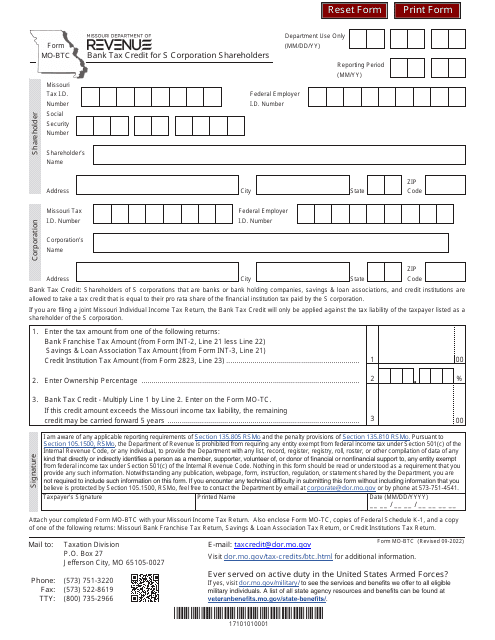 Form MO-BTC  Printable Pdf