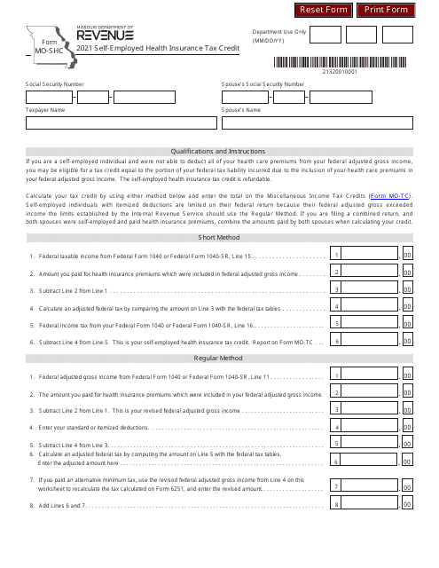 Form MO-SHC 2021 Printable Pdf