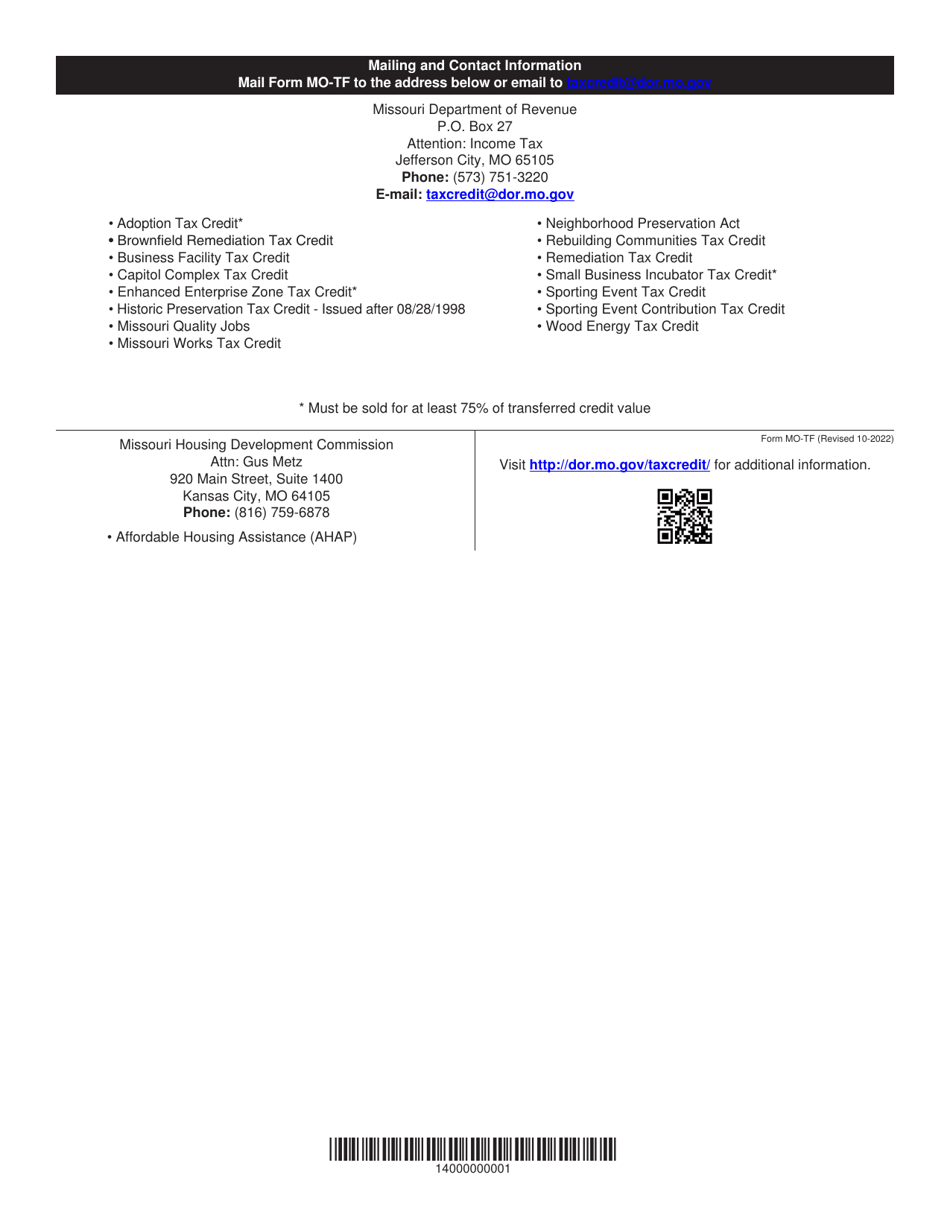 Form MO-TF Missouri Tax Credit Transfer Form - Missouri, Page 3