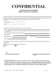 Document preview: Form 100-00249 Litigant's Address for Notification - Vermont