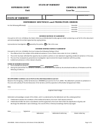 Document preview: Form 200-00388 Deferred Sentence and Probation Order - Vermont