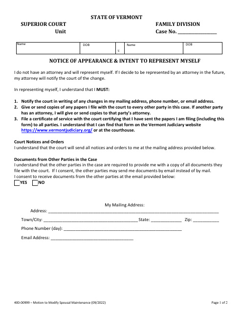 Form 400-00999  Printable Pdf