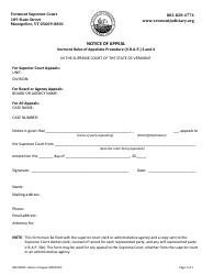 Form 800-00005 Notice of Appeal - Vermont Rules of Appellate Procedure (V.r.a.p.) 3 and 4 - Vermont