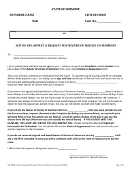 Document preview: Form 100-00269 Notice of Lawsuit & Request for Waiver of Service of Summons - Vermont