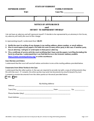 Form 400-00809 Notice of Appearance and Intent to Represent Myself - Vermont