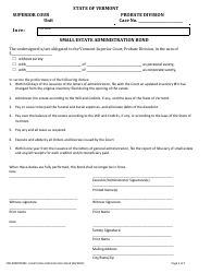 Document preview: Form 700-00020PESM Small Estate Administration Bond - Vermont