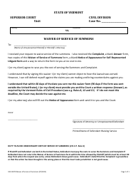 Document preview: Form 100-00270 Waiver of Service of Summons - Vermont