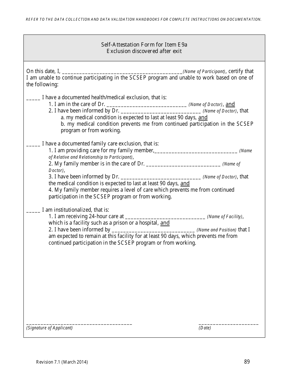 Self-attestation Form for Item E9a - Exclusion Discovered After Exit - North Carolina, Page 1