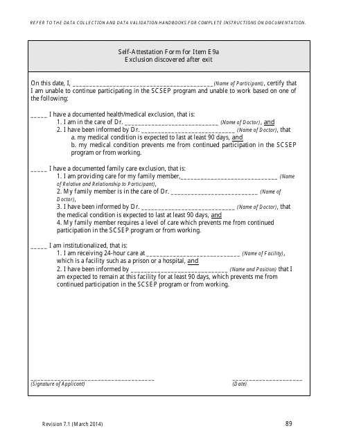 Self-attestation Form for Item E9a - Exclusion Discovered After Exit - North Carolina