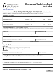 Form F622-036-000 Manufactured/Mobile Home Permit Application - Washington