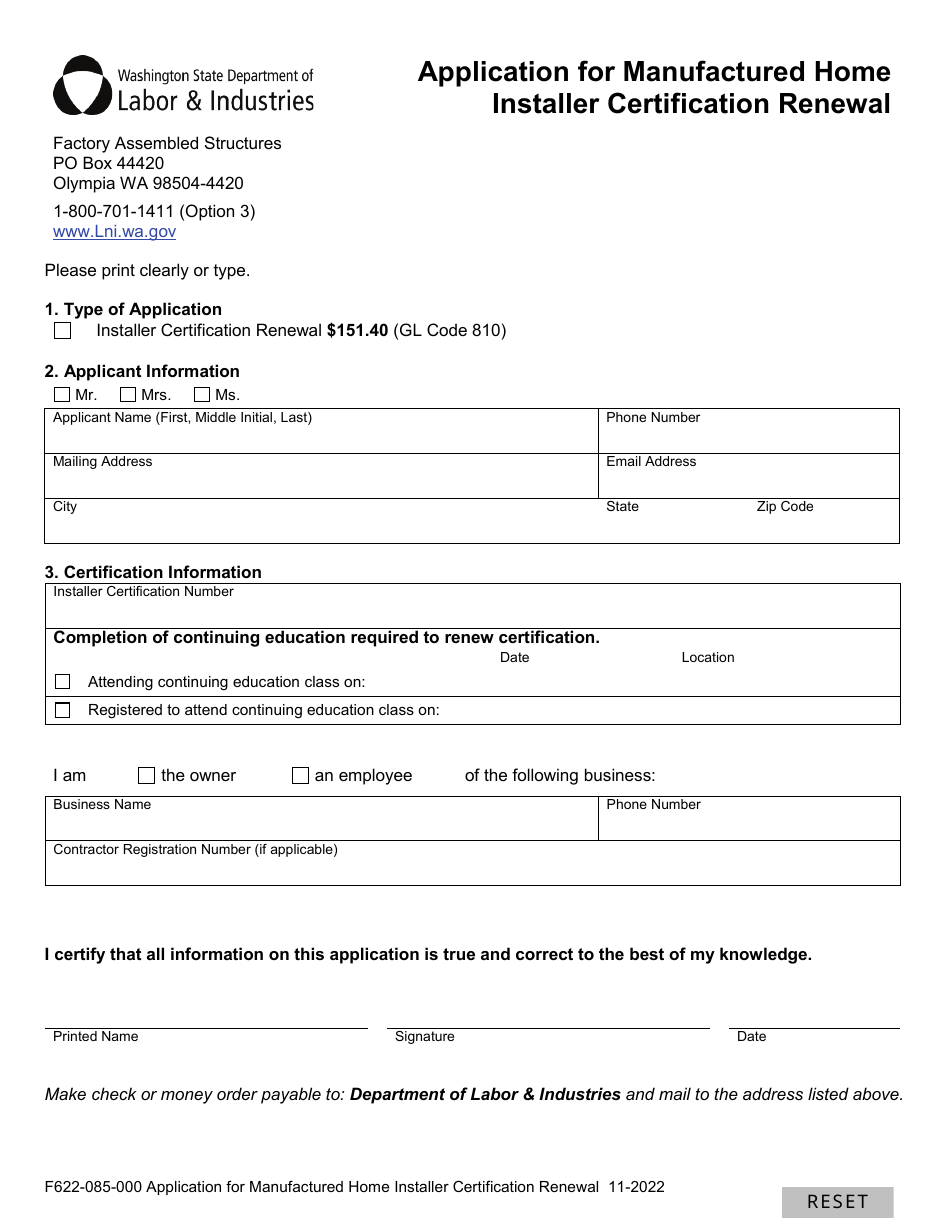 Form F622-085-000 Download Fillable PDF or Fill Online Application for ...