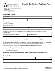 Form F622-077-000 Installer Certification Tag Order Form - Washington