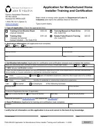Form F622-086-000 Application for Manufactured Home Installer Training and Certification - Washington