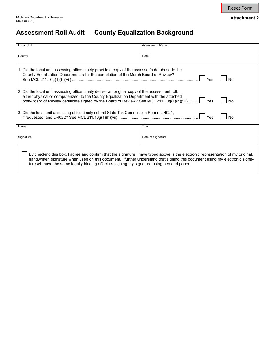 Form 5824 Assessment Roll Audit - County Equalization Background - Michigan, Page 1
