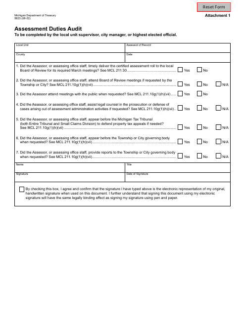 Form 5823 Assessment Duties Audit - Michigan