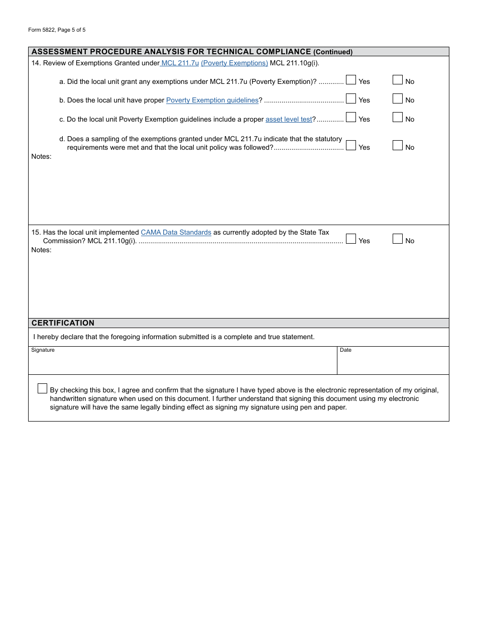 Form 5822 - Fill Out, Sign Online And Download Fillable Pdf, Michigan 