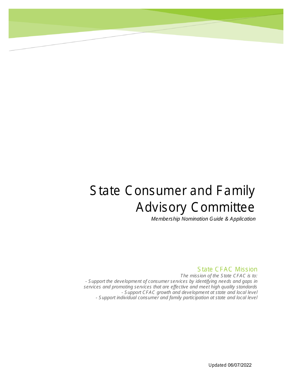 State Consumer and Family Advisory Committee Membership Application - North Carolina, Page 1