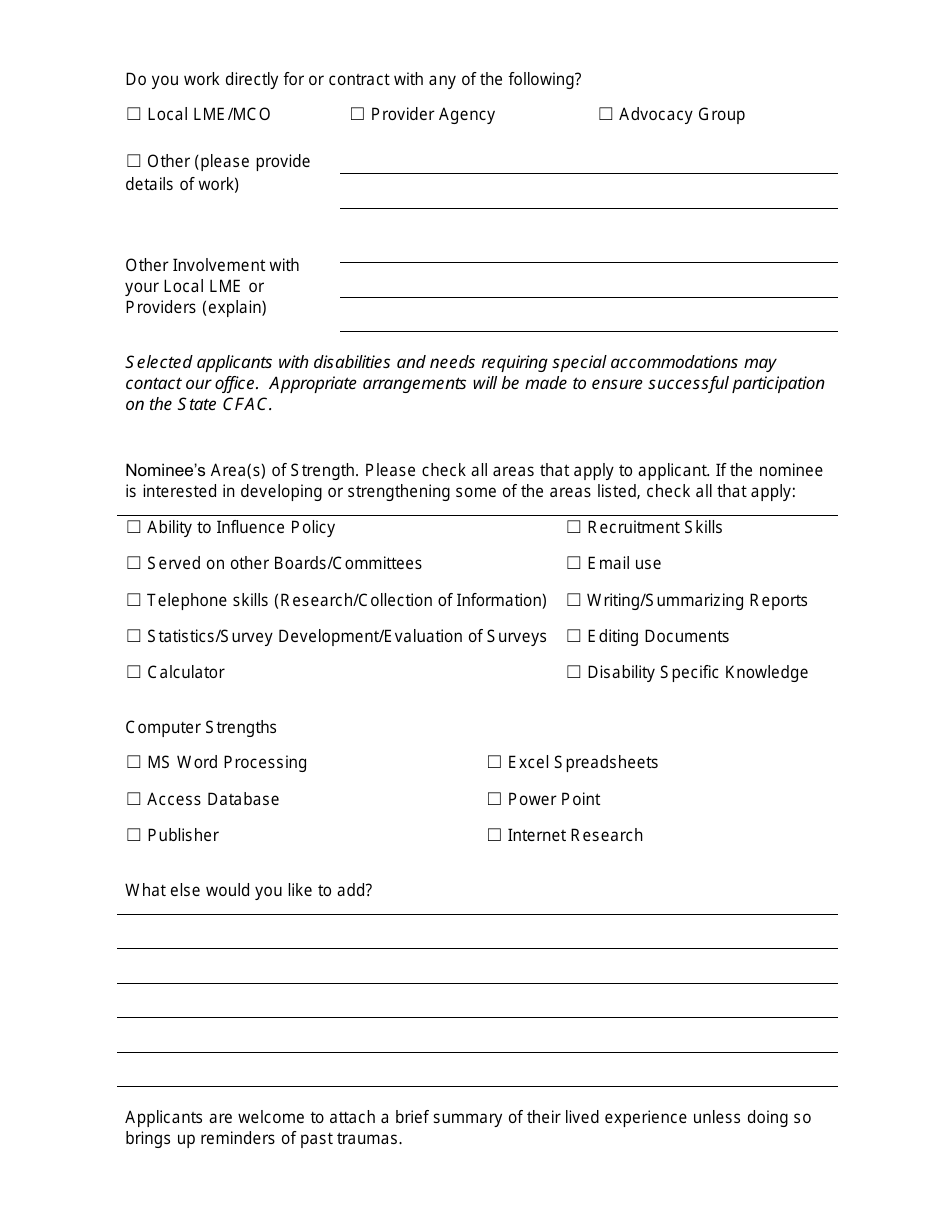 State Consumer and Family Advisory Committee Membership Application - North Carolina, Page 8