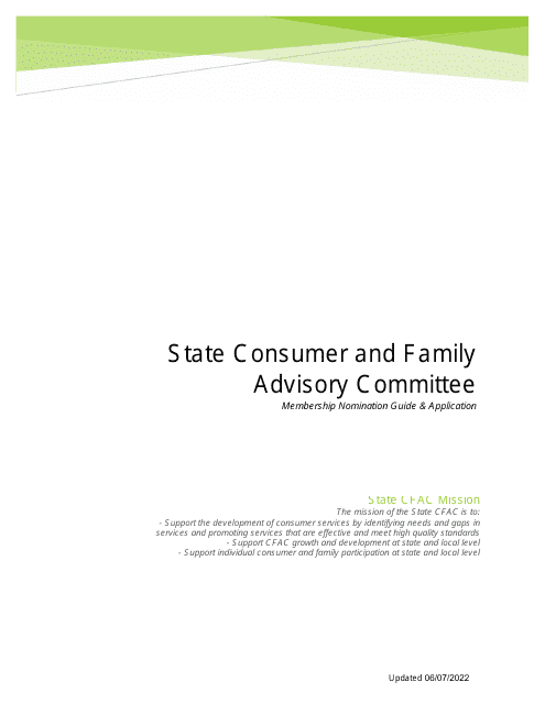 State Consumer and Family Advisory Committee Membership Application - North Carolina Download Pdf