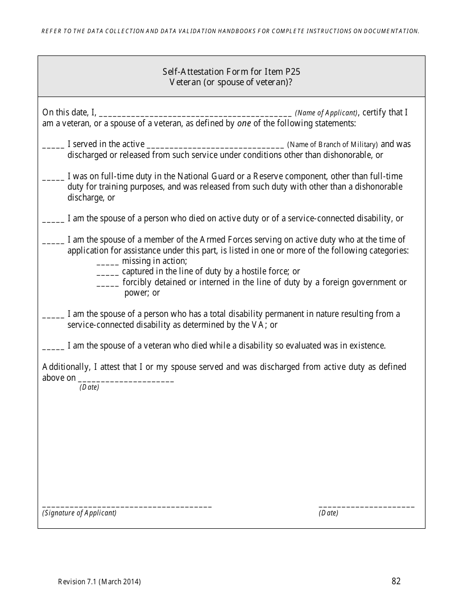 Self-attestation Form for Item P25 - Veteran (Or Spouse of Veteran) - North Carolina, Page 1