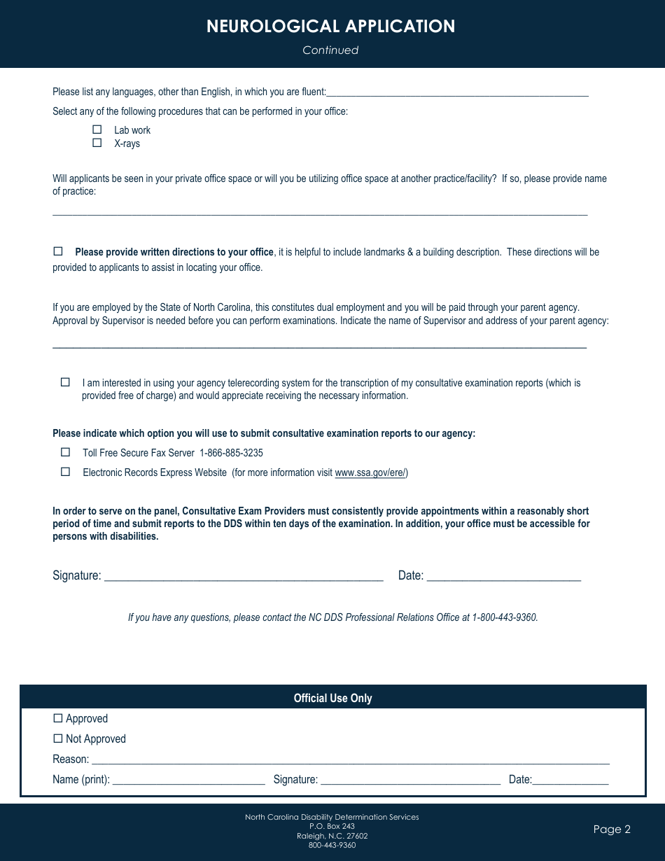 Neurological Application - North Carolina, Page 2